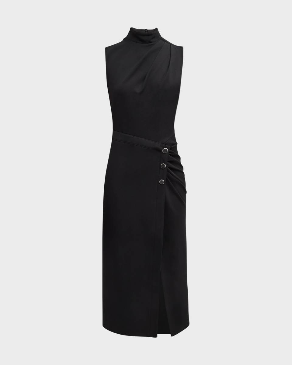 Leona Sleeveless Pleated Mock-Neck Midi Dress